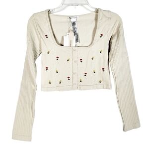 ZARA seamless floral embroidered long sleeve crop top NWT